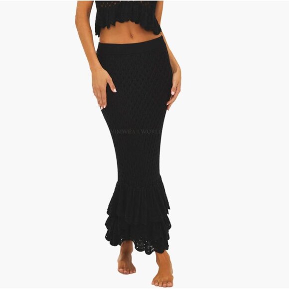 Beach Riot Crochet Knit Polly Mermaid Maxi Skirt Black Size Large - Picture 1 of 7